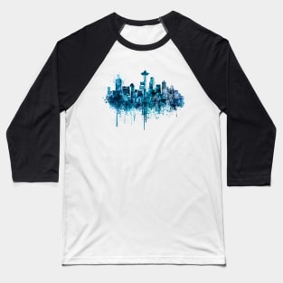 Seattle Skyline monochrome watercolor Baseball T-Shirt